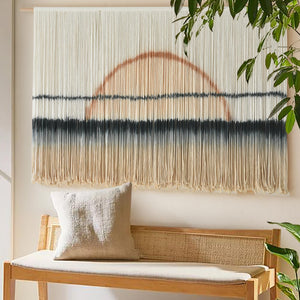 Large Boho Macrame Wall Hanging – Sunset Dip Dye Cotton Tapestry