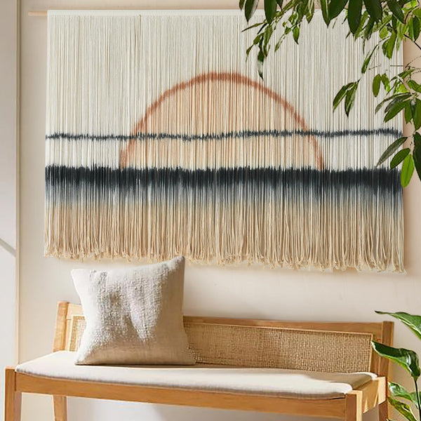 Large Boho Macrame Wall Hanging – Sunset Dip Dye Cotton Tapestry