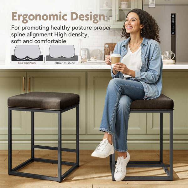 Counter Height Bar Stools with Faux Leather Cushion & Footrest