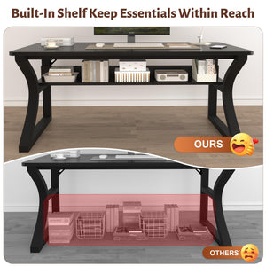 Computer Desk with Storage Shelf & C-Shaped Metal Frame