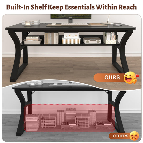 Computer Desk with Storage Shelf & C-Shaped Metal Frame
