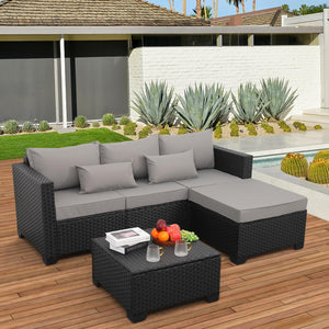 3-Piece Outdoor Wicker Patio Sectional Set with Ottoman & Storage Table