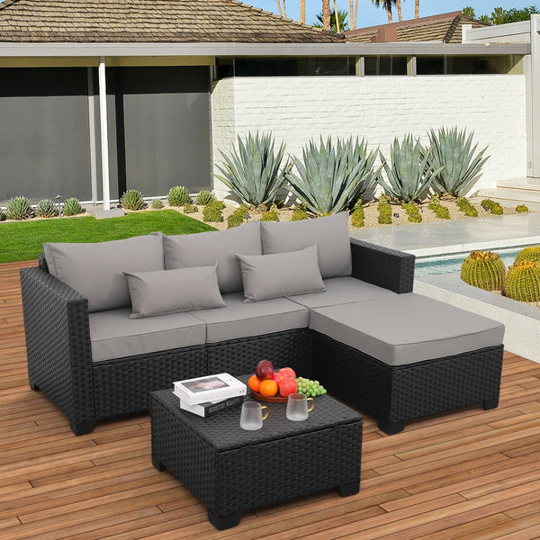 3-Piece Outdoor Wicker Patio Sectional Set with Ottoman & Storage Table