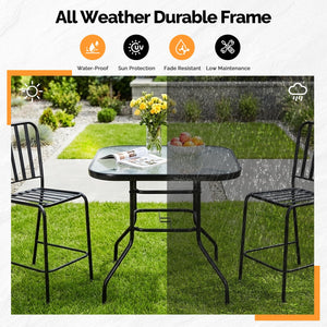 Glass Patio Table with Umbrella Hole – Tempered Glass Outdoor Dining Table
