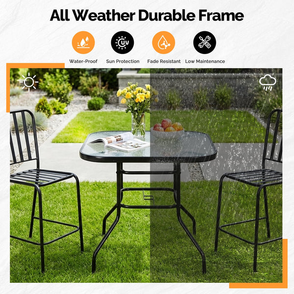 Glass Patio Table with Umbrella Hole – Tempered Glass Outdoor Dining Table