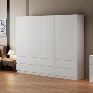 White Armoire Wardrobe with Drawers & Hanging Rod