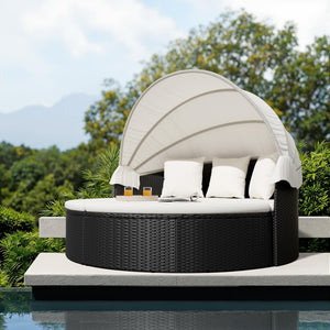 Round Patio Daybed with Retractable Canopy & Washable Cushions
