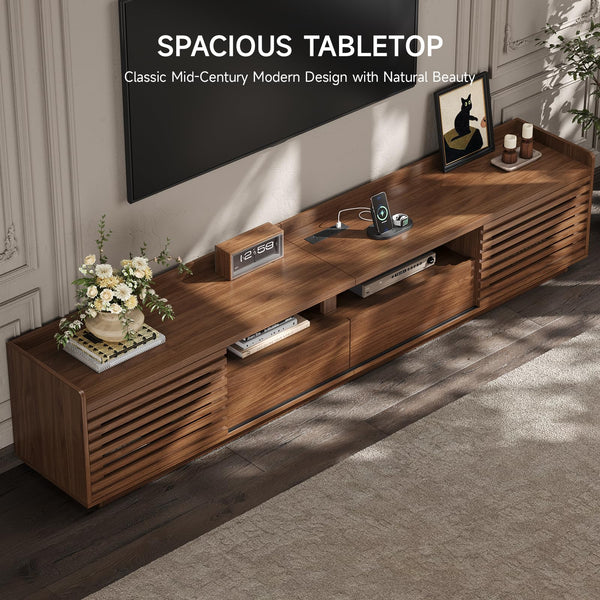 78.7" TV Stand with Sliding Doors & Drawers – Walnut