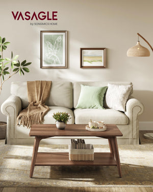 2-Tier Coffee Table with Storage & Tapered Legs