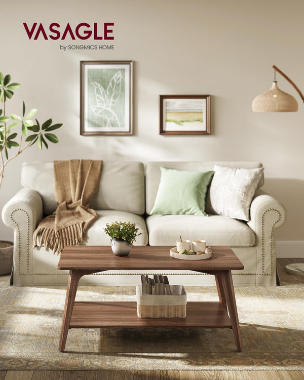 2-Tier Coffee Table with Storage & Tapered Legs