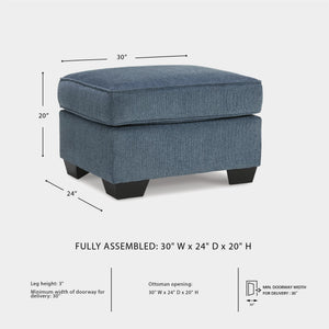 Blue Crosshatched Accent Ottoman with Wood Legs