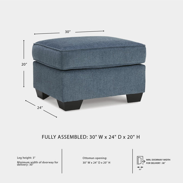 Blue Crosshatched Accent Ottoman with Wood Legs