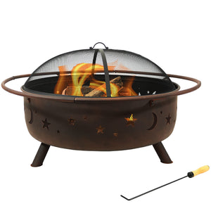 42-Inch Round Wood-Burning Outdoor Fire Pit with Spark Screen and Poker
