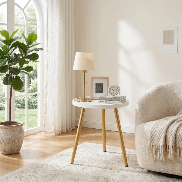 Small Round Side Table with Wooden Tray & Metal Legs