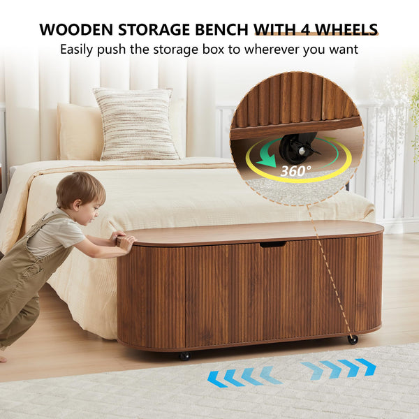 Fluted Oval Storage Bench with Lift Top & Wheels