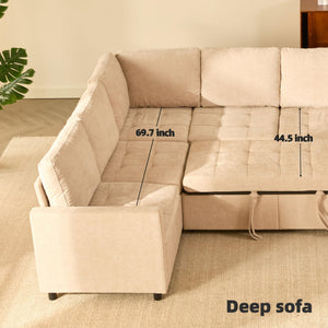 107" Chenille Sectional Sleeper Sofa with Storage
