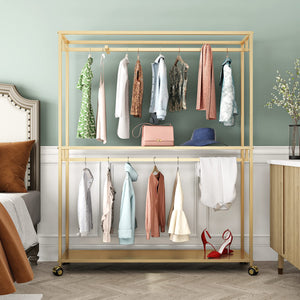 Gold Clothing Rack with Shelves