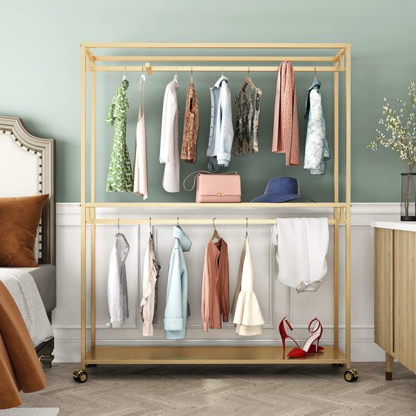 Gold Clothing Rack with Shelves