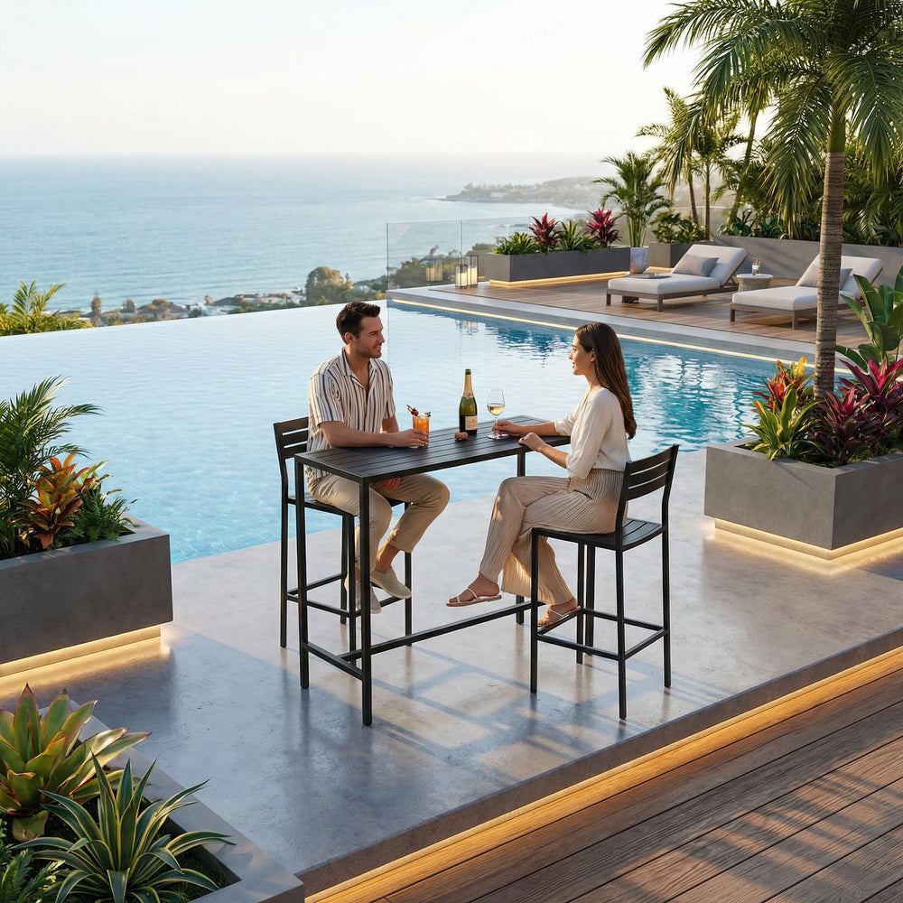 45-Inch Outdoor Bar Height Table – Carbon Steel Frame & Weatherproof HDPE Top