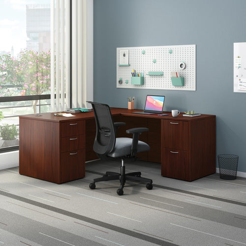 L-Shaped Executive Desk with 5 Drawers, 66"W x 72"D