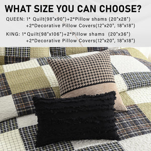 Cotton Quilt Set – Patchwork Plaid Bedding | Queen & King | 5 Pieces
