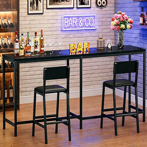 L-Shaped Bar Table and Chairs Set with Power Outlets