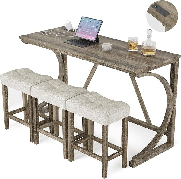 3-Piece Counter Height Bar Table Set with USB & Stools