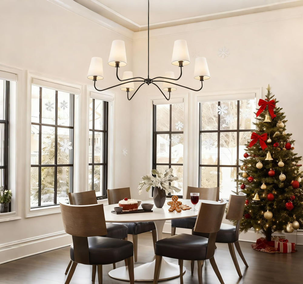 47-Inch Modern 6-Light Chandelier with Fabric Shades – Adjustable Large Ceiling Light Fixture