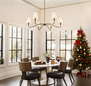 47-Inch Modern 6-Light Chandelier with Fabric Shades – Adjustable Large Ceiling Light Fixture