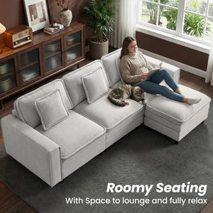 Modular Sectional Sofa with Ottoman – 4-Seat L-Shaped Cloud Couch