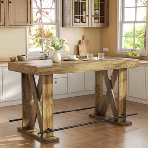 63-Inch Industrial Bar Table with Metal Footrest