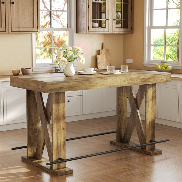 63-Inch Industrial Bar Table with Metal Footrest