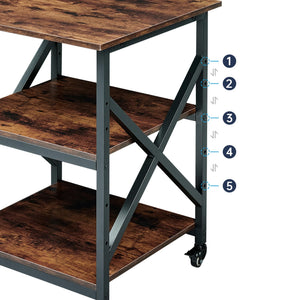 3-Tier Large Printer Stand with Height-Adjustable Shelf & Rolling Casters