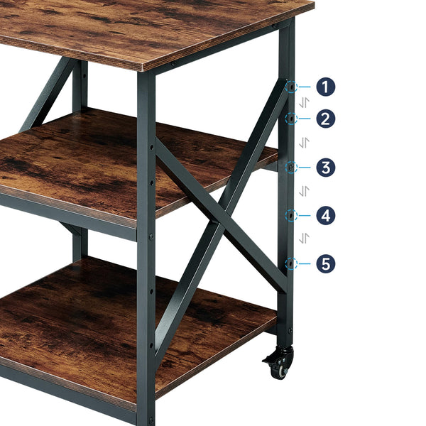 3-Tier Large Printer Stand with Height-Adjustable Shelf & Rolling Casters