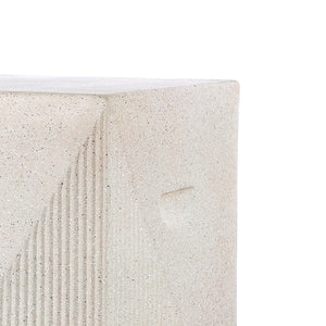 Polyresin Outdoor Side Table – Geometric Fluted Accent Table