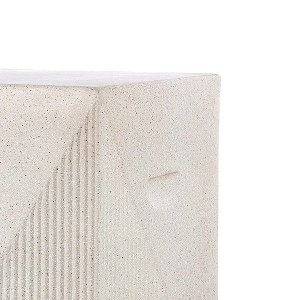 Polyresin Outdoor Side Table – Geometric Fluted Accent Table