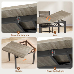5-Piece Extendable Dining Table Set with PU Leather Chairs & Storage Rack