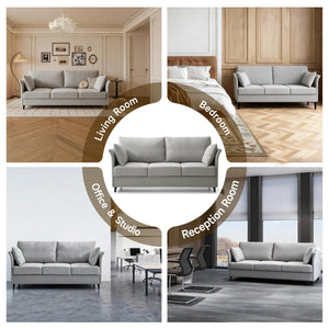 65" Mid-Century Modern Loveseat Sofa – Linen 3-Seater, Silvery Grey