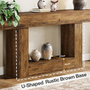 63-Inch Farmhouse Console Table with U-Shaped Base & Lower Shelf