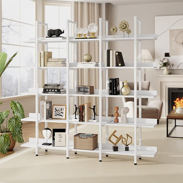 5-Shelf Industrial Open Bookcase with Metal Frame