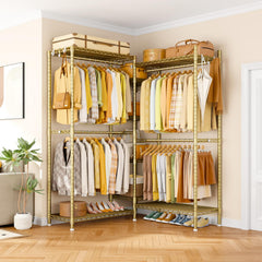 L-Shaped Corner Clothes Rack with Shelves & Hangers