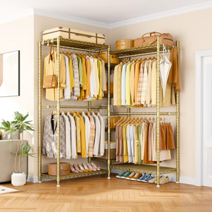 L-Shaped Corner Clothes Rack with Shelves & Hangers