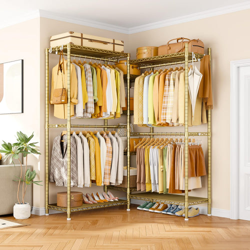 L-Shaped Corner Clothes Rack with Shelves & Hangers