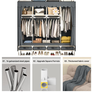 Portable Wardrobe with Hanging Rods & Drawers