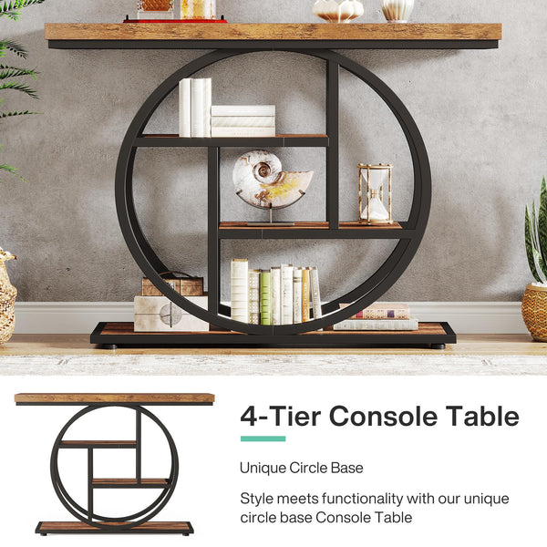 4-Tier Industrial Console Table with Circle Base