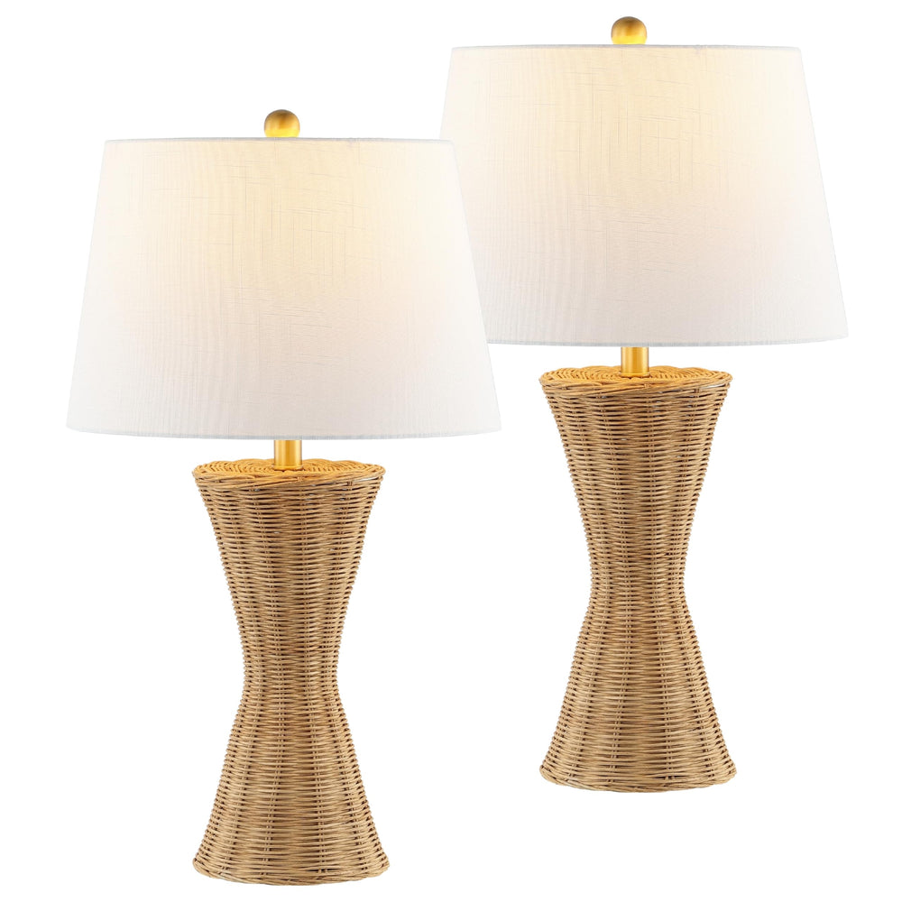 27" Natural Woven Rattan Hourglass Table Lamp Set of 2
