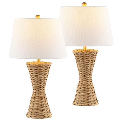 27" Natural Woven Rattan Hourglass Table Lamp Set of 2