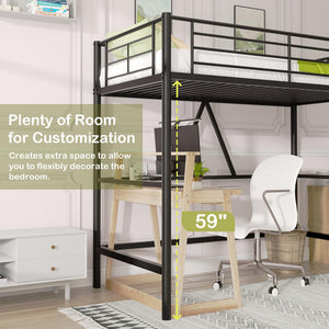Twin Size Metal Loft Bed with Ladder & Safety Guardrail