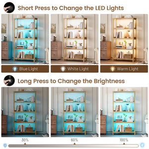 5-Tier Bookcase with LED Lighting & Open Storage Shelves