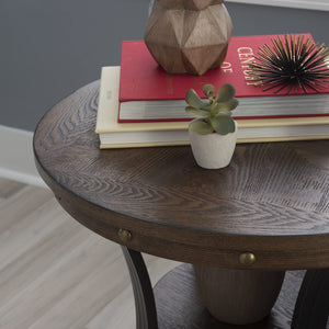Round Side Table with Ash Veneer Top & Metal Frame
